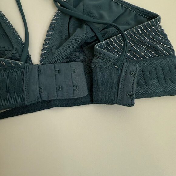 Pink Victorias Secret Unlined Strappy Triangle Bralette XS Blue Sparkle - Picture 3 of 5